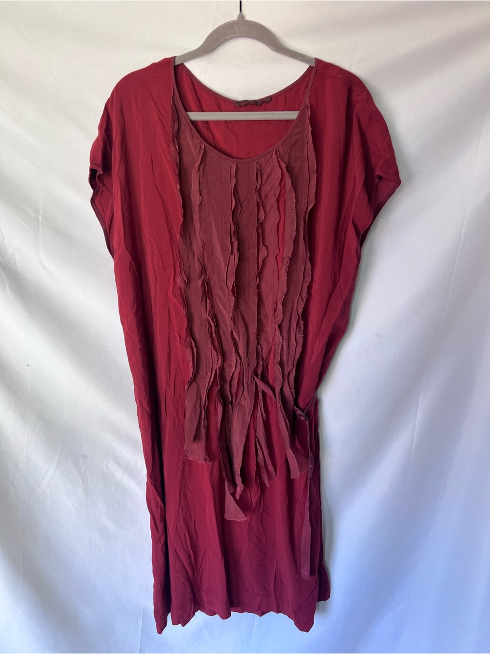 Womens PAS DE CALAIS Red Asymmetrical Fringe Boho Midi Dress